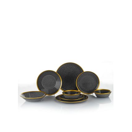 24-teiliges Speiseservice Anthrazit/Gold/Porzellan