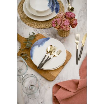 24-teiliges Speiseservice creme/blau/Porzellan