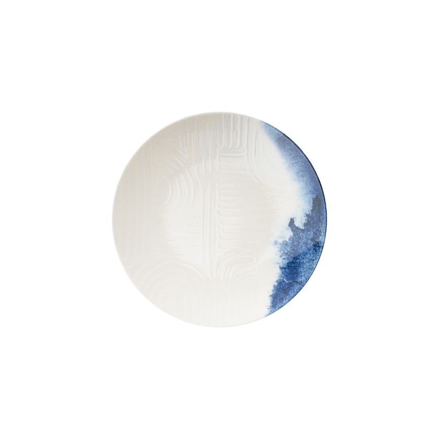 24-teiliges Speiseservice creme/blau/Porzellan