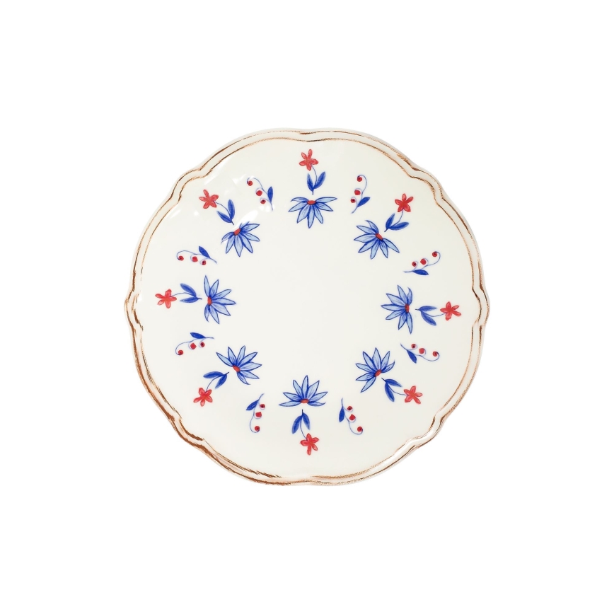 24-teiliges Speiseservice, weiß/blau/rot/Porzellan