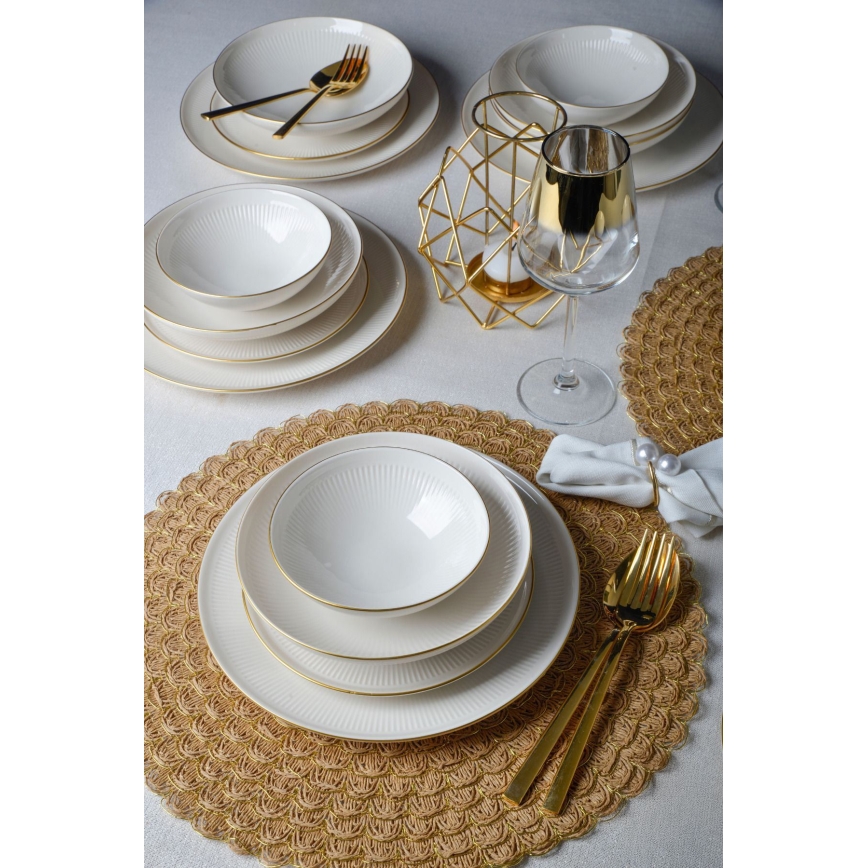 24-teiliges Speiseservice, Weiß/Gold, Porzellan