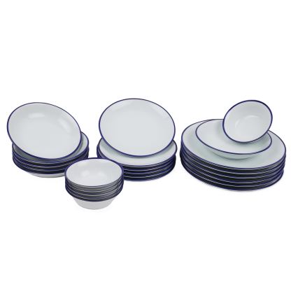 24-teiliges Tafelservice aus Porzellan, weiß/blau