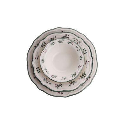 24-teiliges Tafelservice aus Porzellan, weiß/grün