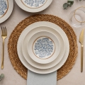 24-teiliges Tafelservice blau/beige/Porzellan