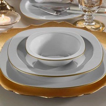 24-teiliges Tafelservice, weiß/gold, Porzellan