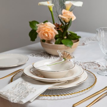 24-teiliges Tafelservice, Weiß/Gold, Porzellan