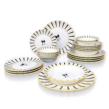 24-teiliges Tafelservice weiß/schwarz/gold/Keramik