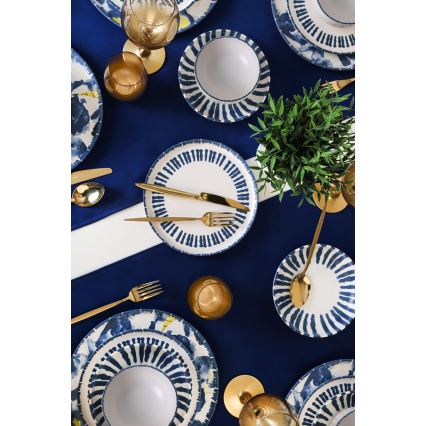 24-tlg. Geschirrset, weiß/blau, Steingut