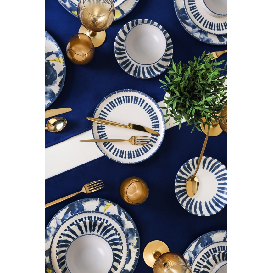 24-tlg. Geschirrset, weiß/blau, Steingut