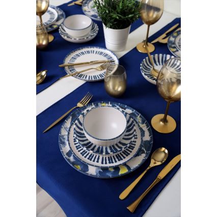 24-tlg. Geschirrset, weiß/blau, Steingut