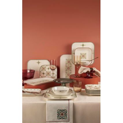 26-teiliges Geschirrset, weiß/grün, Porzellan