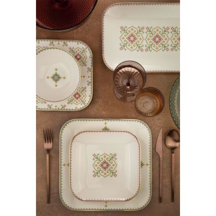 26-teiliges Geschirrset, weiß/grün, Porzellan