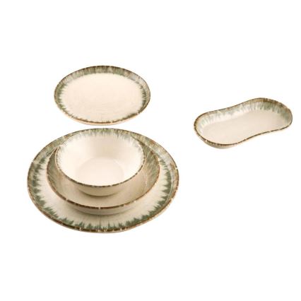 27-teiliges Geschirrset beige/braun/Porzellan