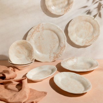 27-teiliges Geschirrset, beige/Porzellan