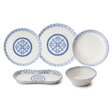 27-teiliges Geschirrset weiß/blau/Porzellan