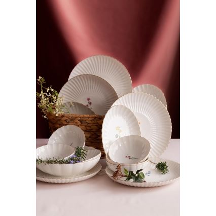 27-teiliges Geschirrset, Weiß/Gold, Porzellan