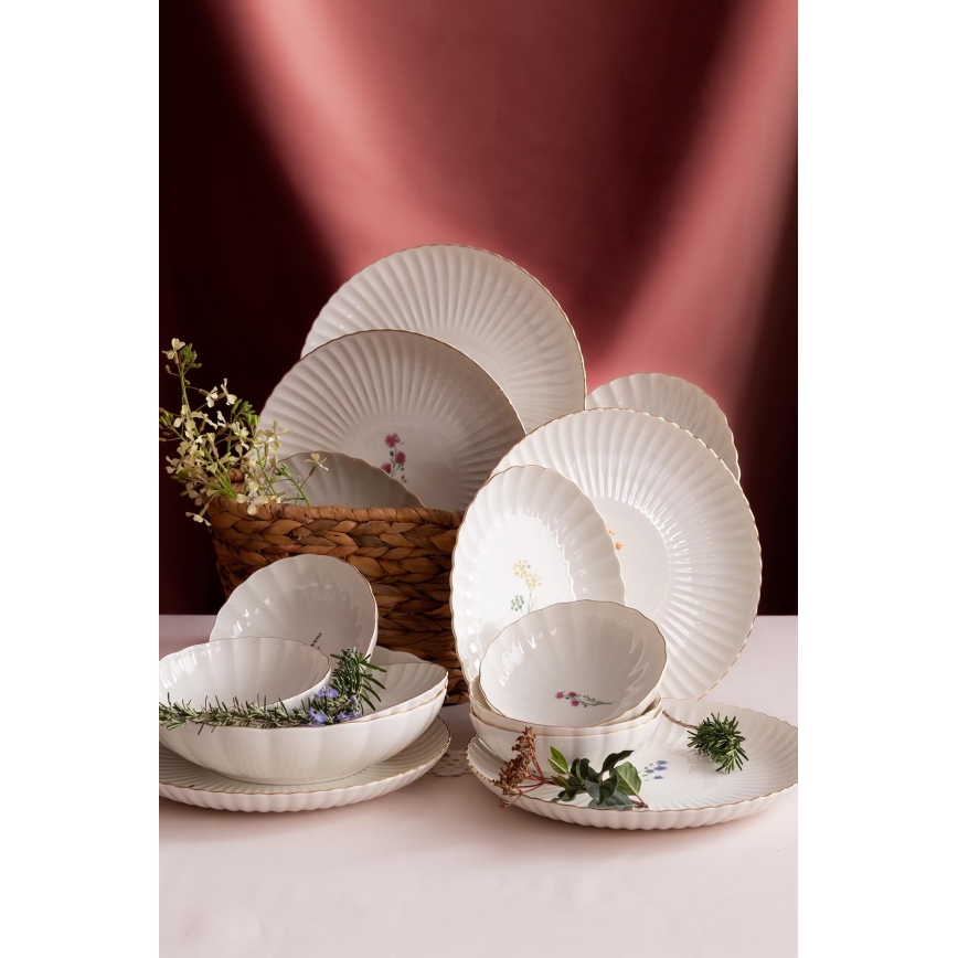 27-teiliges Geschirrset, Weiß/Gold, Porzellan