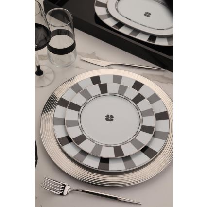 27-teiliges Porzellan-Geschirrset, weiß/grau