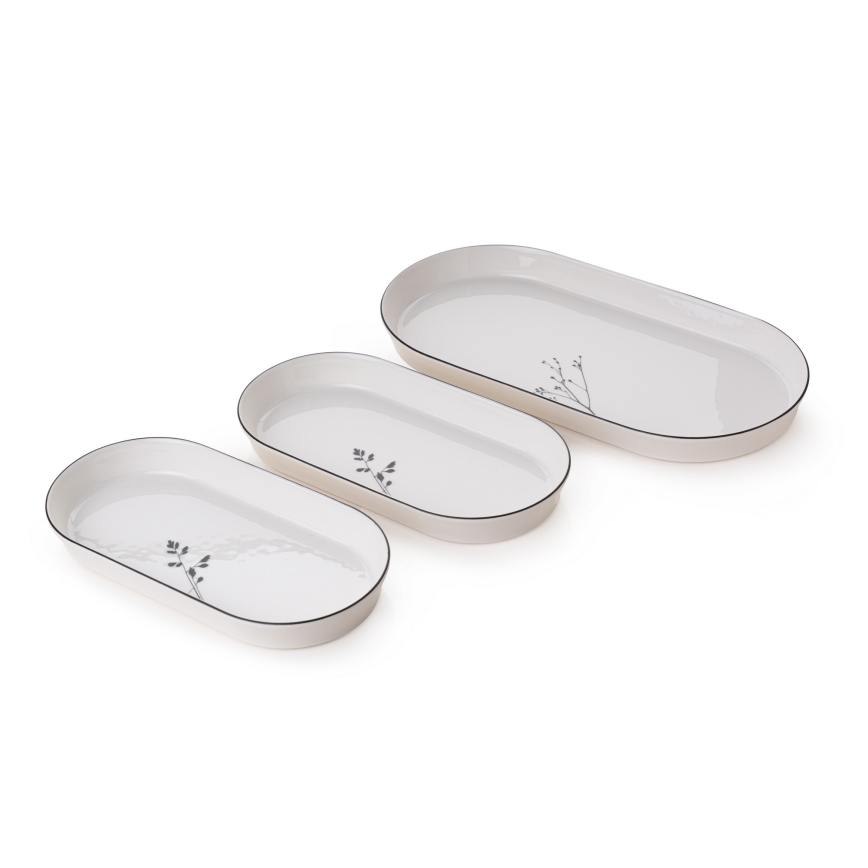 27-teiliges Porzellan-Geschirrset, Weiß/Schwarz