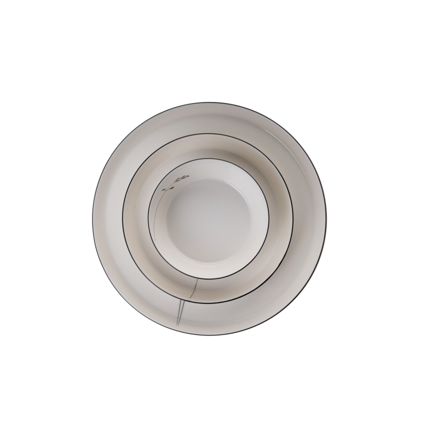 27-teiliges Porzellan-Geschirrset, Weiß/Schwarz