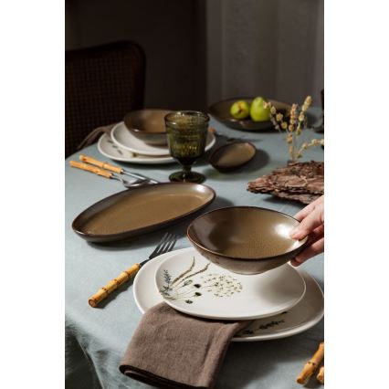 27-teiliges Speiseservice, weiß/braun, Porzellan