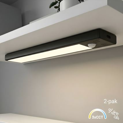 2er-Set wiederaufladbare LED-Möbelbeleuchtung mit Bewegungs- und Dämmerungssensor VIRO LED/1W/3,7V 800 mAh 3000/4000/6500K 20 cm schwarz