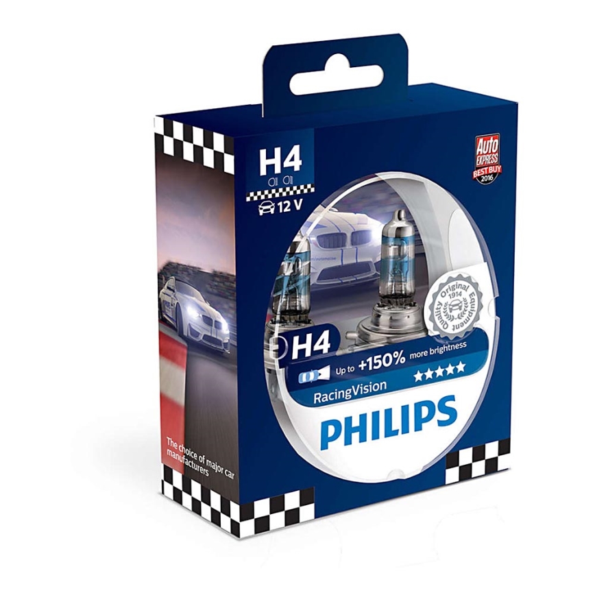 2er SET Autoglühbirne Philips RACINGVISION 12342RVS2 H4 P43t-38/55W/12V