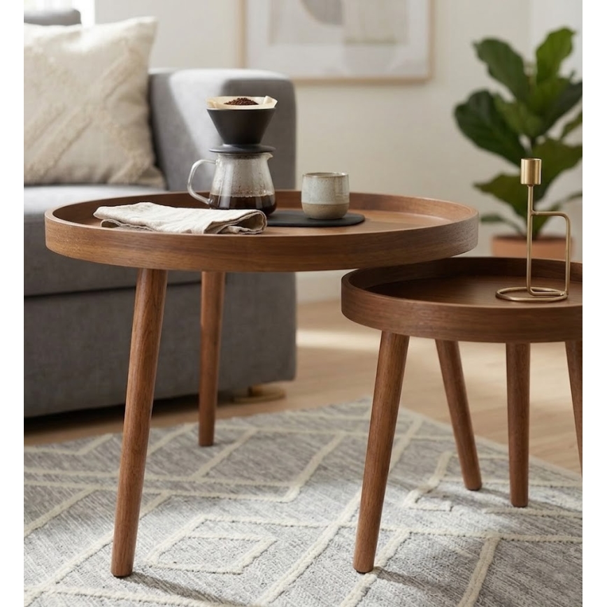 2er-Set Couchtische VERDE Ø 60/38 cm, Nussbaum