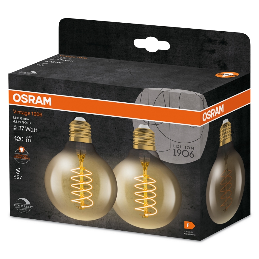 2er-Set dimmbare LED-Lampen VINTAGE FILAMENT E27/4,8W/230V 2200K - Osram