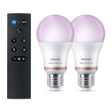 2er-Set dimmbare LED-RGB-Glühbirnen Philips SMART A60 E27/8,5W/230V 2200-6500K + Fernbedienung
