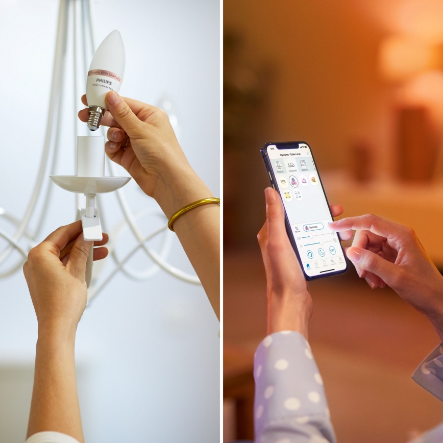 Set 2x Philips SMART LED RGB, dimmbar, C37, E14, 4,9 W, 230 V, 2200–6500 K, CRI 90