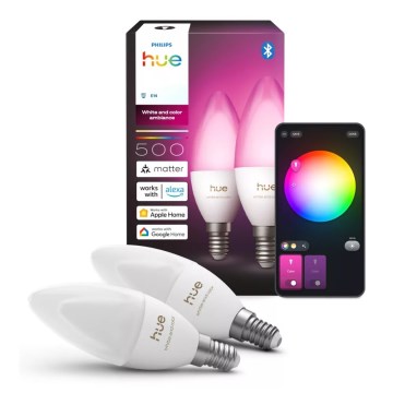 2er-Set dimmbare LED-RGBW-Glühbirnen Philips Hue White And Color Ambiance B39 E14/3,7W/230V 1000-20000K