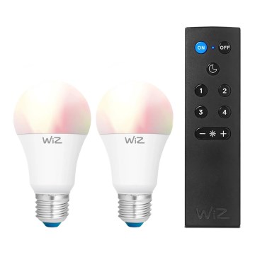 2er-Set dimmbare LED-RGBW-Lampe A60 E27/9W/230V 2200-6500K Wi-Fi + Fernbedienung - WiZ