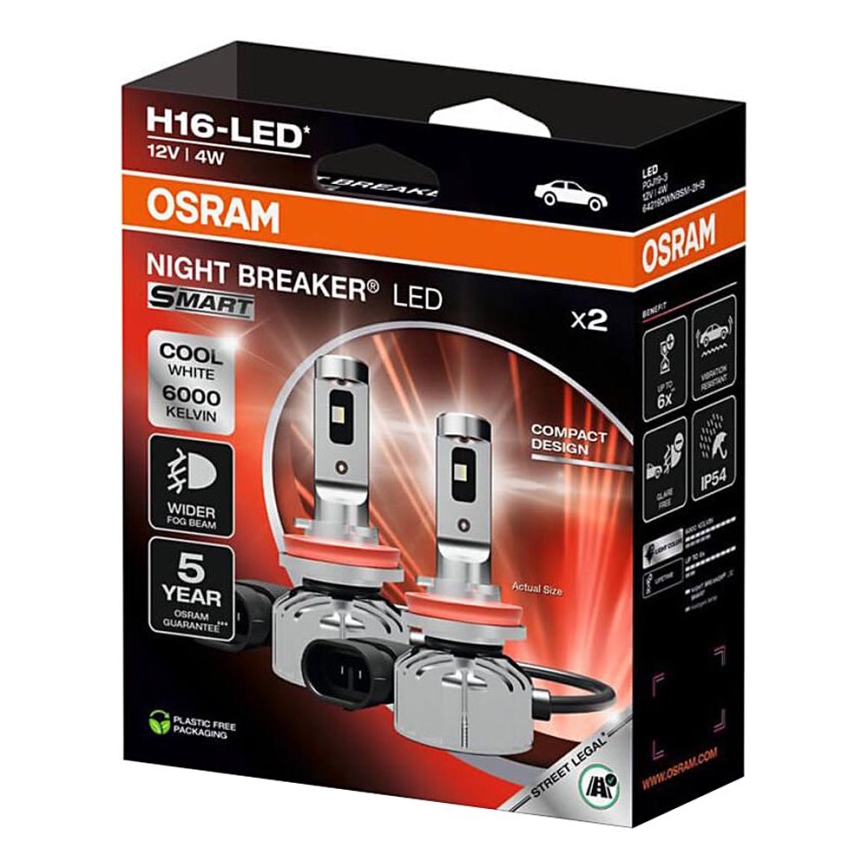 2er-Set LED-Autolampe NIGHT BREAKER SMART H16 PGJ19-3/4W/12V 6000K - Osram