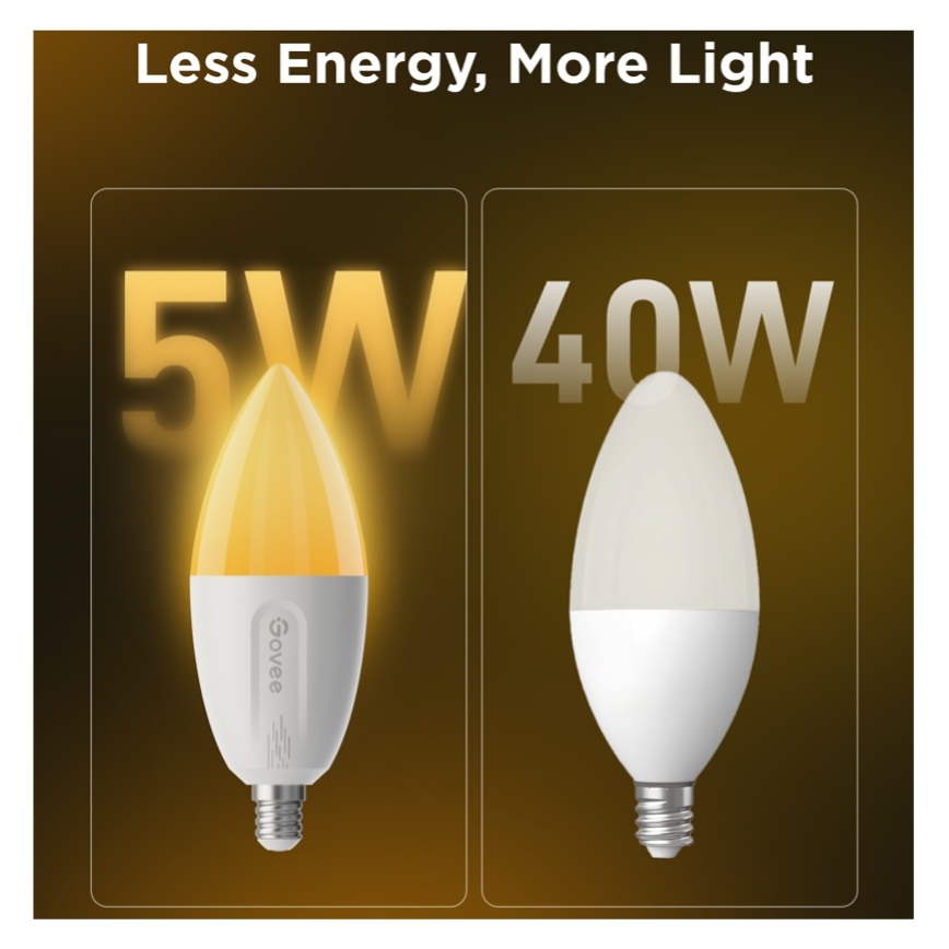 2er-Set dimmbarer LED-RGBWW-Glühbirnen MATTER E14/5W/230V 2700-6500K Wi-Fi - Govee
