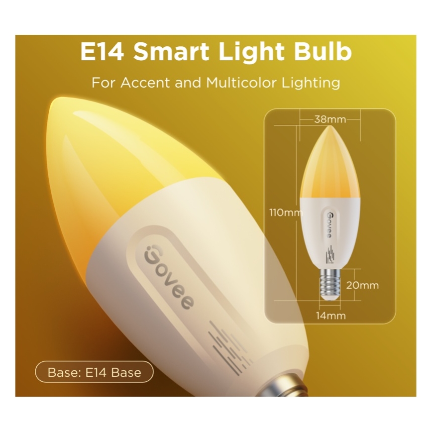 2er-Set dimmbarer LED-RGBWW-Glühbirnen MATTER E14/5W/230V 2700-6500K Wi-Fi - Govee