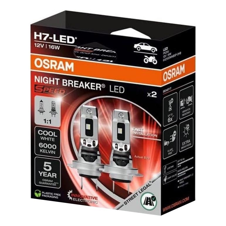 2er-Set LED-Scheinwerferlampe NIGHT BREAKER SPEED H7 PX26d/16W/12V 6000K - Osram