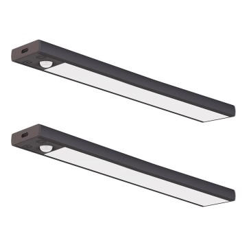 2er-Set wiederaufladbare LED-Möbelbeleuchtung mit Bewegungs- und Dämmerungssensor VIRO LED/1,2W/3,7V 800 mAh 3000/4000/6500K 30 cm schwarz