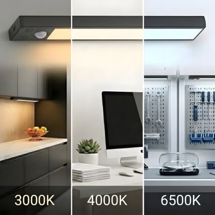 2er-Set wiederaufladbare LED-Möbelbeleuchtung mit Bewegungs- und Dämmerungssensor VIRO LED/1,2W/3,7V 800 mAh 3000/4000/6500K 30 cm schwarz
