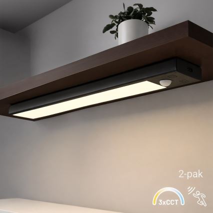 2er-Set wiederaufladbare LED-Möbelbeleuchtung mit Bewegungs- und Dämmerungssensor VIRO LED/1,2W/3,7V 800 mAh 3000/4000/6500K 30 cm schwarz