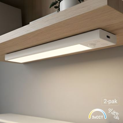 2er-Set wiederaufladbare LED-Möbelbeleuchtung mit Bewegungs- und Dämmerungssensor VIRO LED/1W/3,7V 800 mAh 3000/4000/6500K 20 cm weiß
