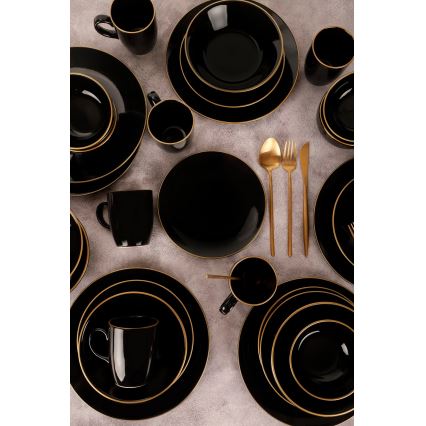 30-teiliges Tafelservice, schwarz/gold, aus Steinzeug