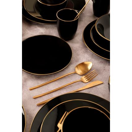 30-teiliges Tafelservice, schwarz/gold, aus Steinzeug