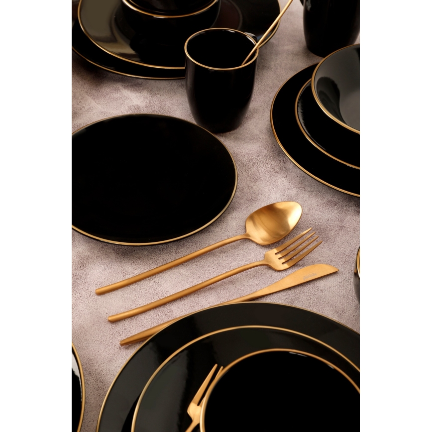 30-teiliges Tafelservice, schwarz/gold, aus Steinzeug