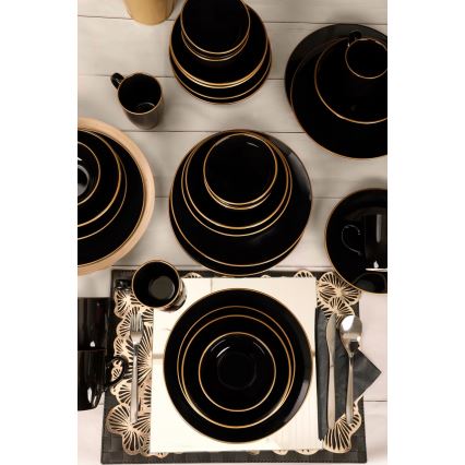 30-teiliges Tafelservice, schwarz/gold, aus Steinzeug