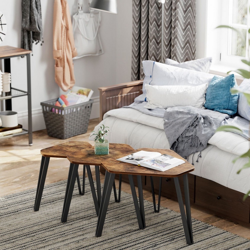 3er-Set Beistelltische ELDUR, braun/schwarz