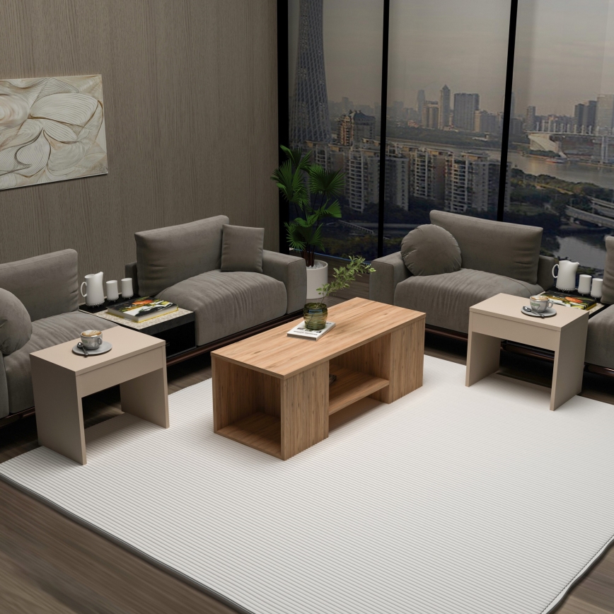 3er-Set Couchtische SOLIS 45/45/100x30/30/40 cm beige/Fichte