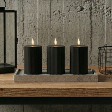3er-Set LED-Kerze BRILLO LED/2xAA 12,5 cm schwarz + Fernbedienung