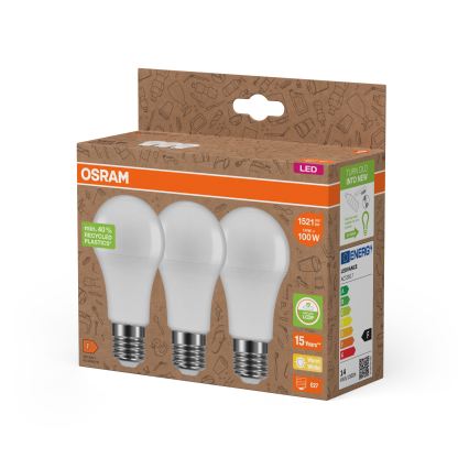 3er-Set LED-Leuchtmittel aus recyceltem Kunststoff A100 E27/14W/230V 2700K - Osram