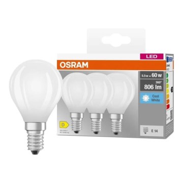 3er-Set LED-Leuchtmittel BASE CLASSIC FILAMENT E14/5,9W/230V 4000K - Osram